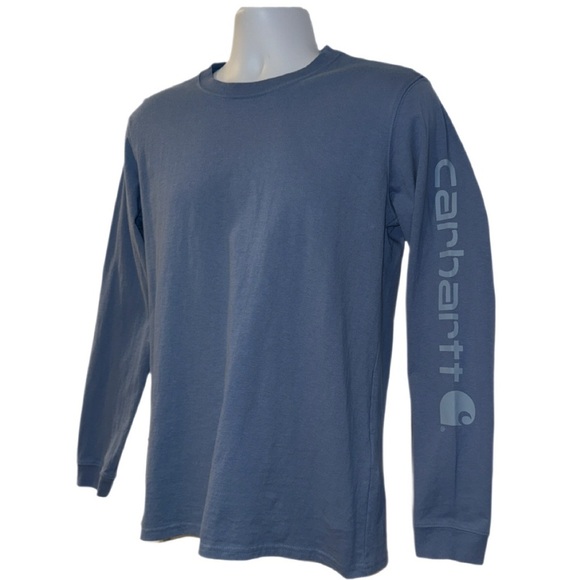 Carhartt Men’s Long Sleeve Shirt Small Blue Loose Fit Workwear Graphic Logo Tee - Picture 3 of 6